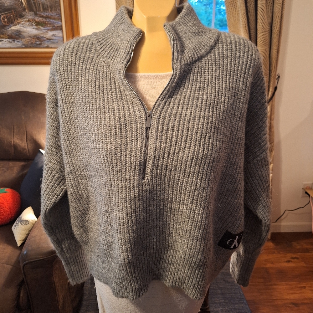 Gray Calvin Klein Quarter Zip Sweater